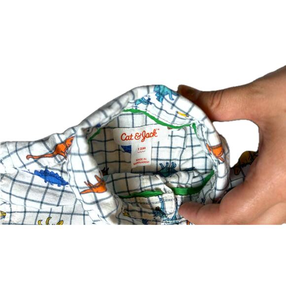 Cat and Jack dinosaur 12 months dress shirt long sleeve, colorful grid pattern - Picture 5 of 5